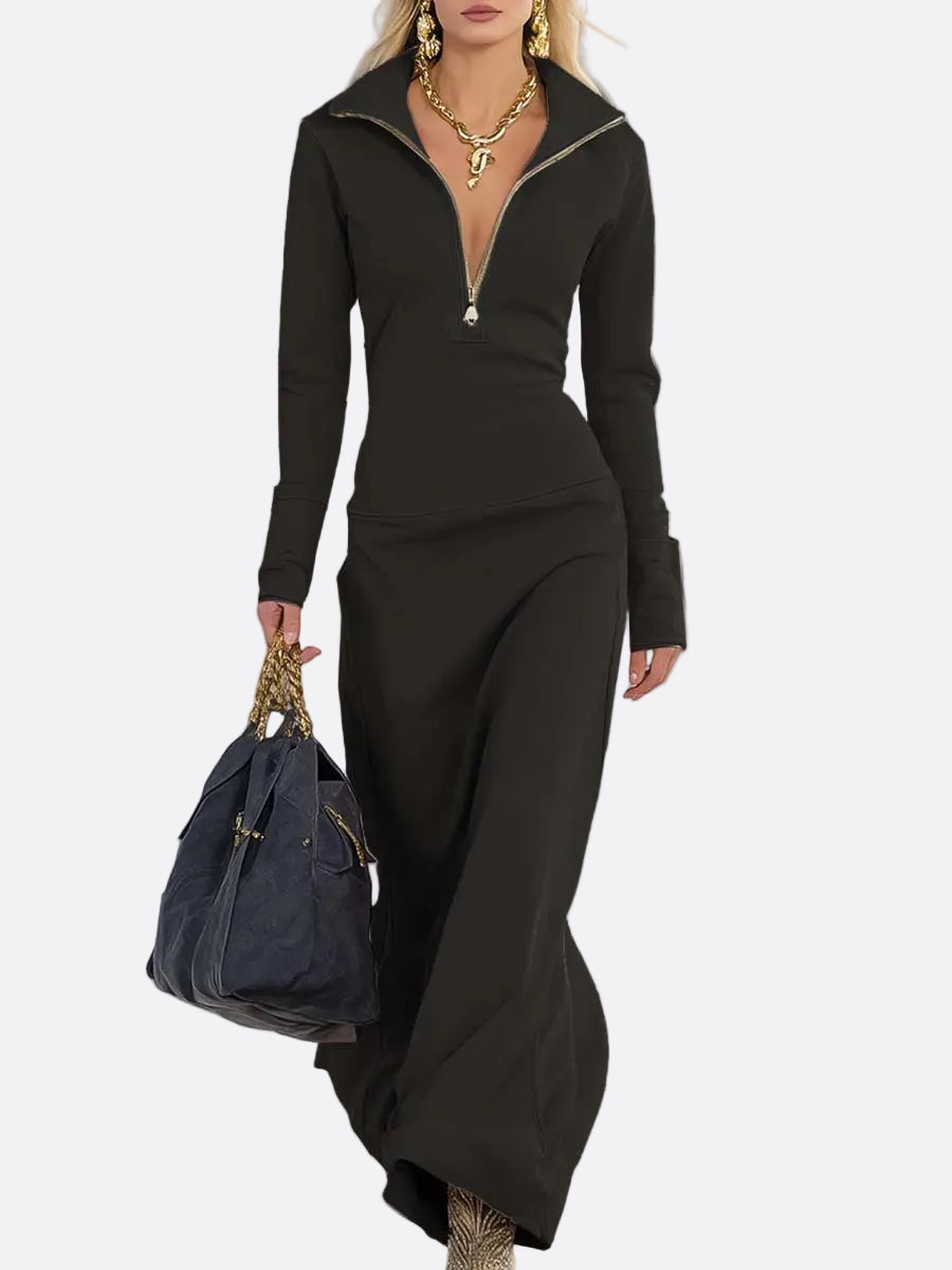 Alessia | abito maxi rosa con zip