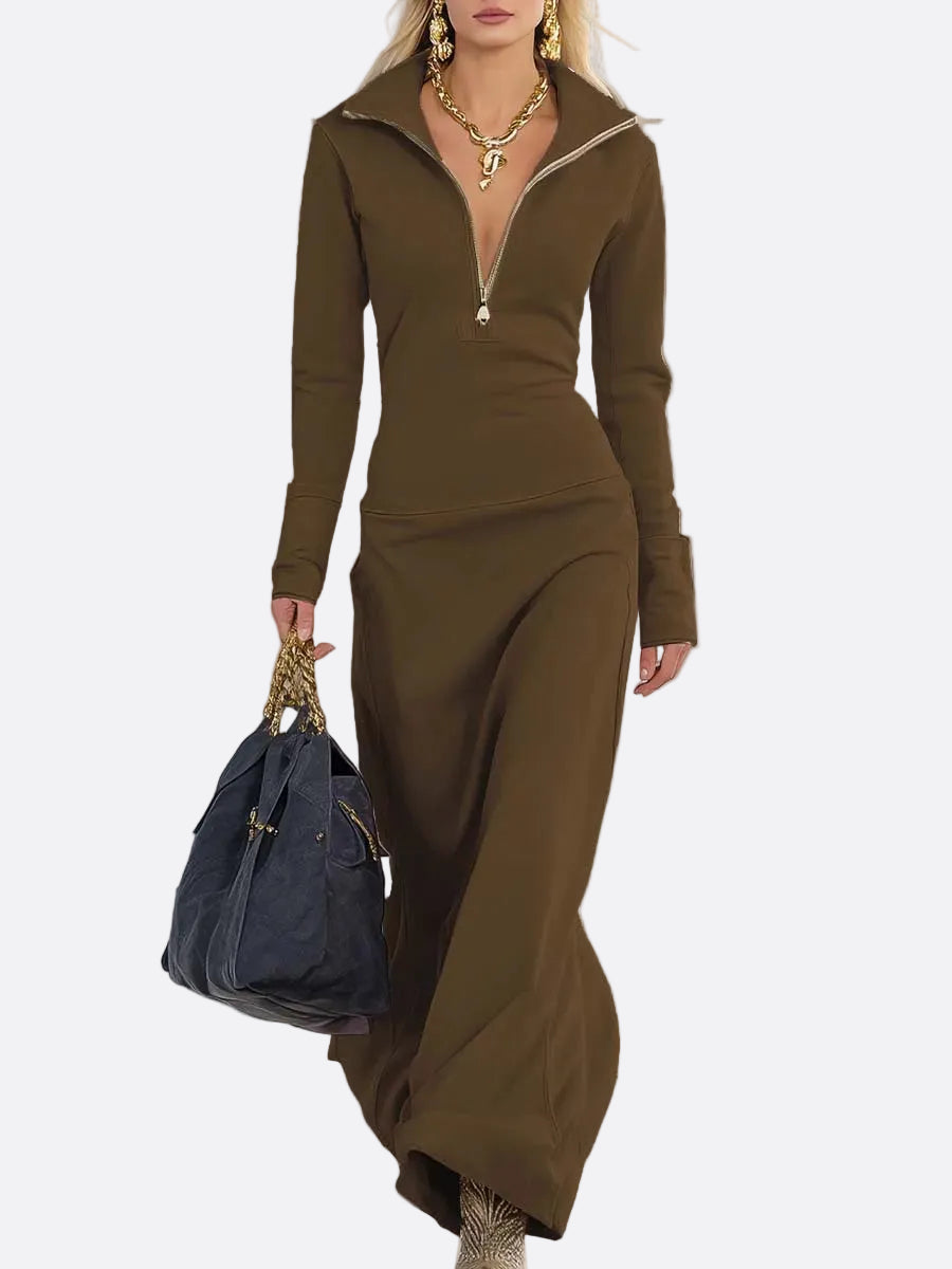 Alessia | abito maxi rosa con zip