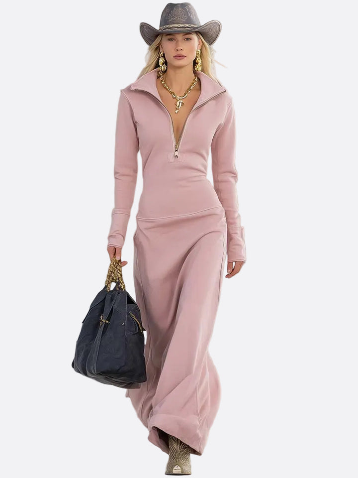 Alessia | abito maxi rosa con zip