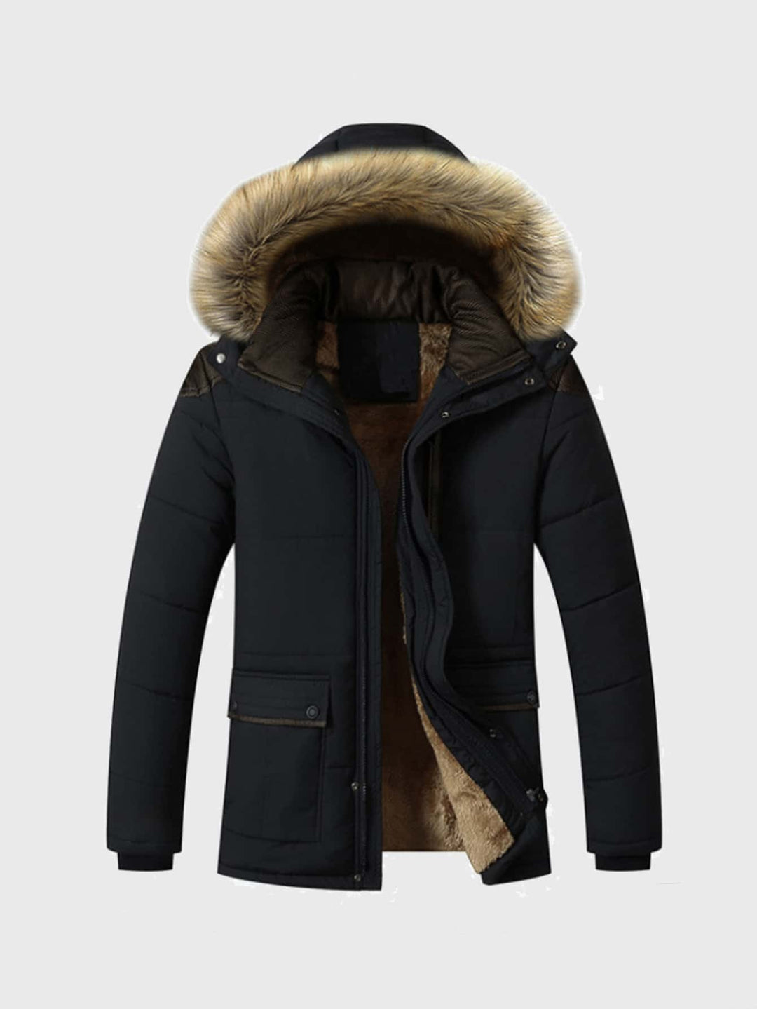 Gino | parka uomo invernale con cappuccio in pelliccia – giaccone imbottito nero
