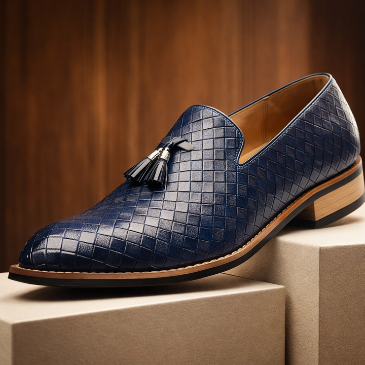 Cesario | mocassini uomo in pelle intrecciata con nappine – mocassini eleganti
