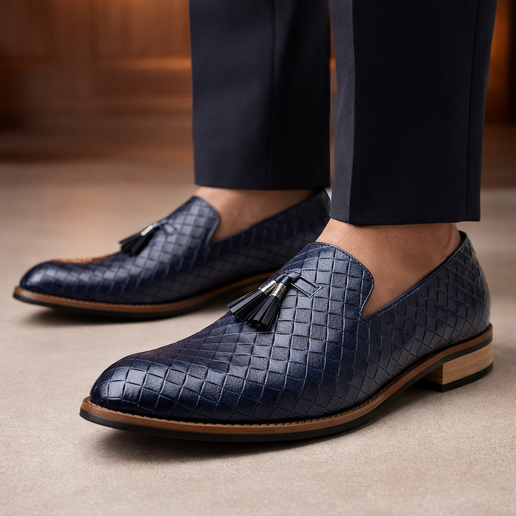 Cesario | mocassini uomo in pelle intrecciata con nappine – mocassini eleganti
