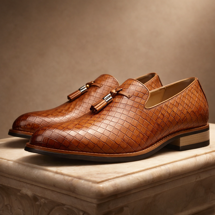 Cesario | mocassini uomo in pelle intrecciata con nappine – mocassini eleganti