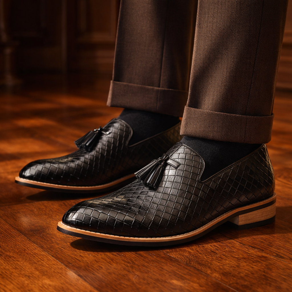 Cesario | mocassini uomo in pelle intrecciata con nappine – mocassini eleganti