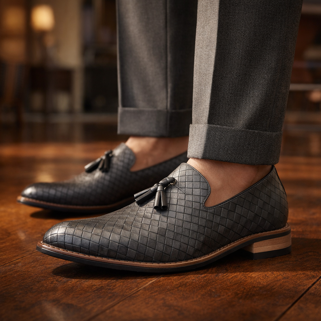 Cesario | mocassini uomo in pelle intrecciata con nappine – mocassini eleganti