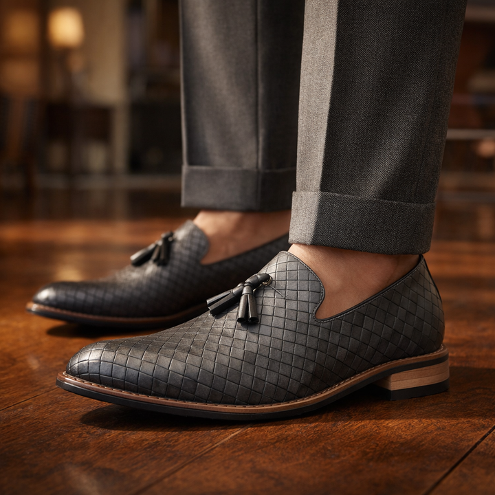Cesario | mocassini uomo in pelle intrecciata con nappine – mocassini eleganti
