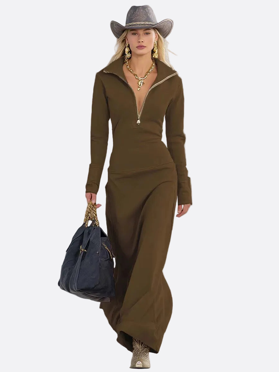 Alessia | abito maxi rosa con zip