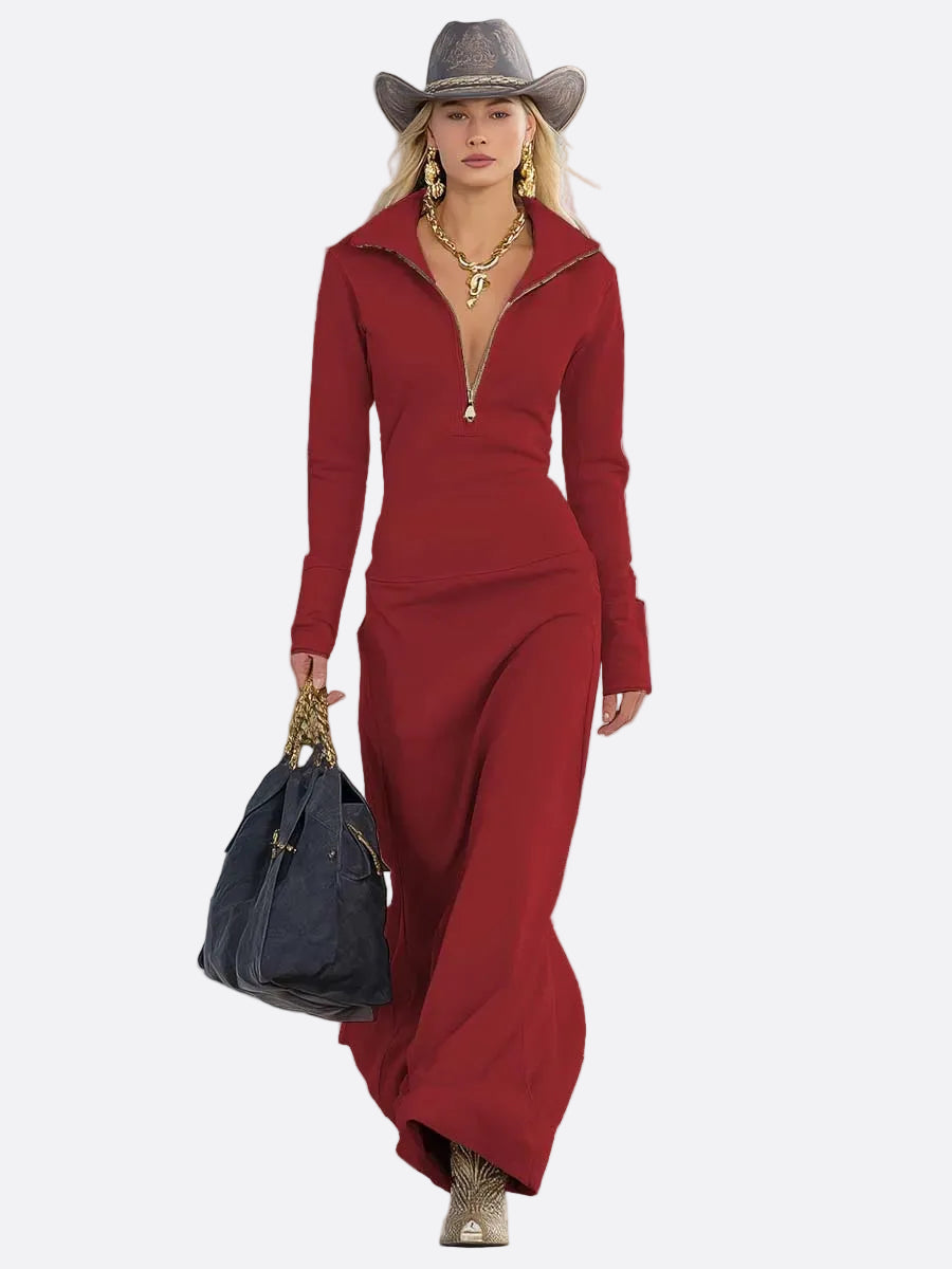 Alessia | abito maxi rosa con zip