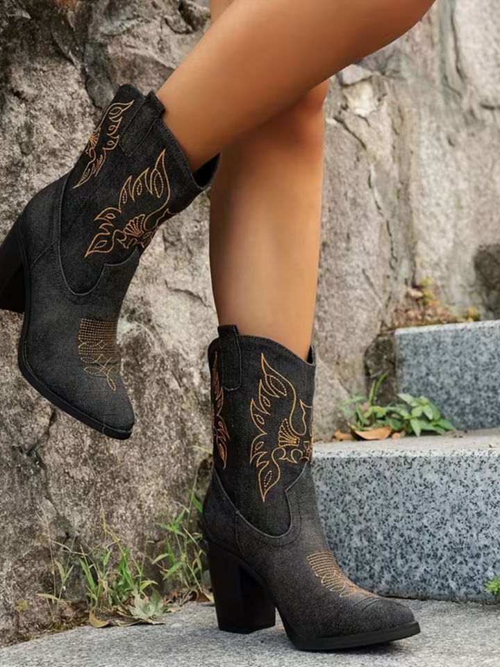 Tina | stivaletti texani in denim ricamati