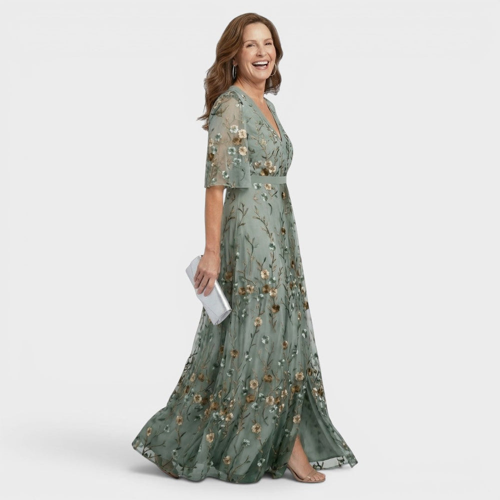 Abito lungo donna a fiori con scollo a V – Daniela