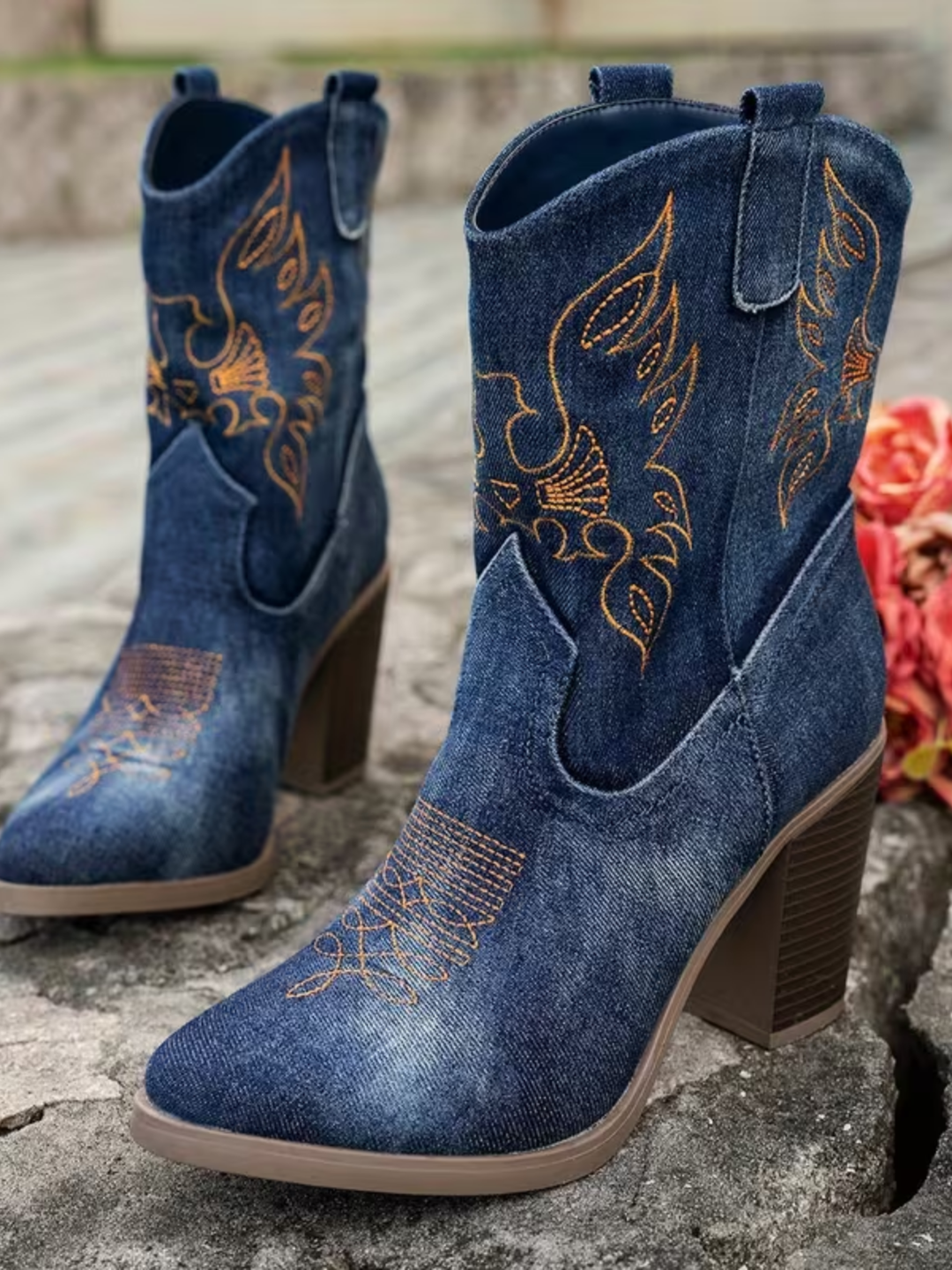 Tina | stivaletti texani in denim ricamati