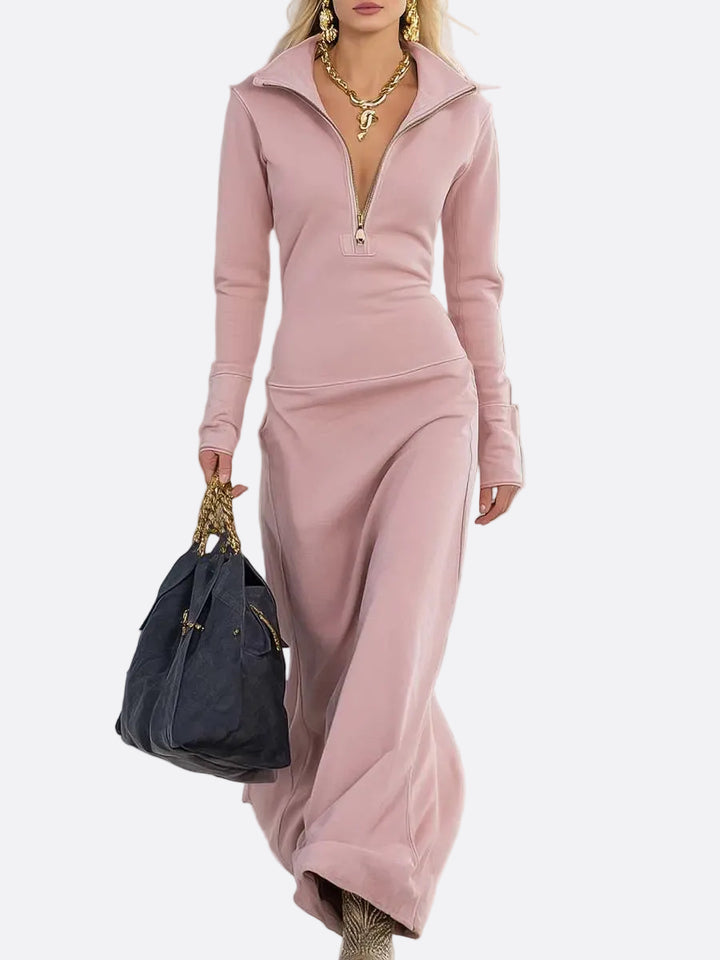 Alessia | abito maxi rosa con zip