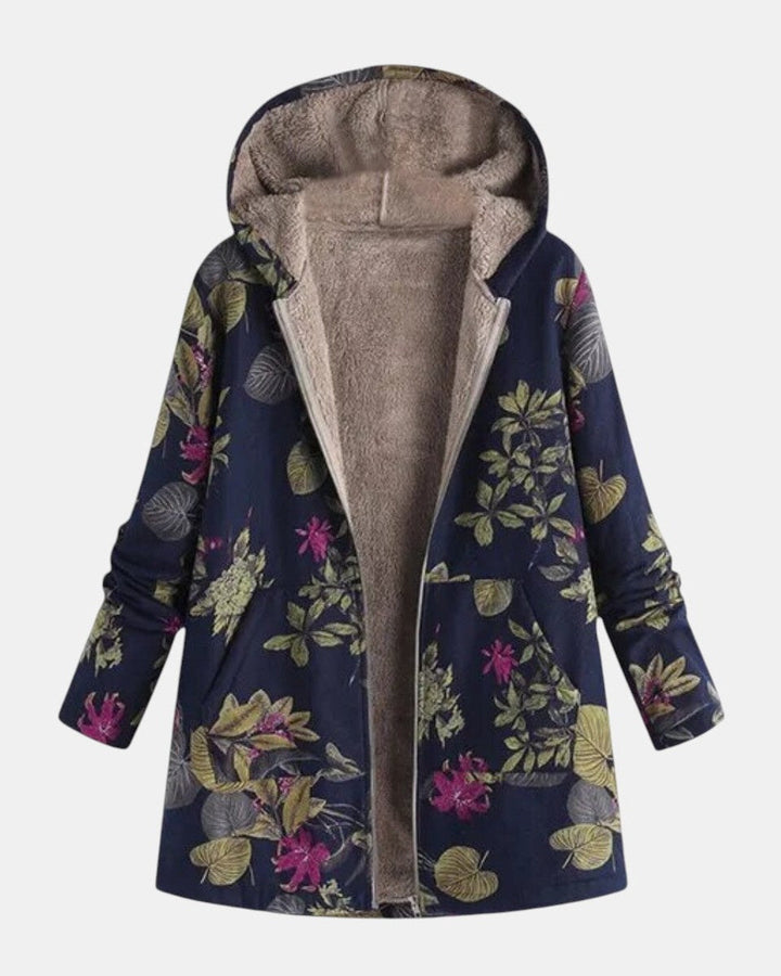 Aurora | blu marino giacca in peluche con fiori