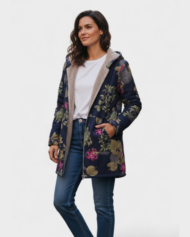 Aurora | blu marino giacca in peluche con fiori