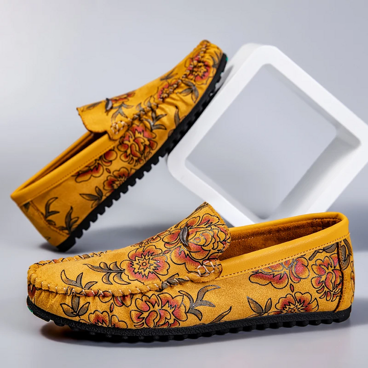 Mocassini in pelle con fiori