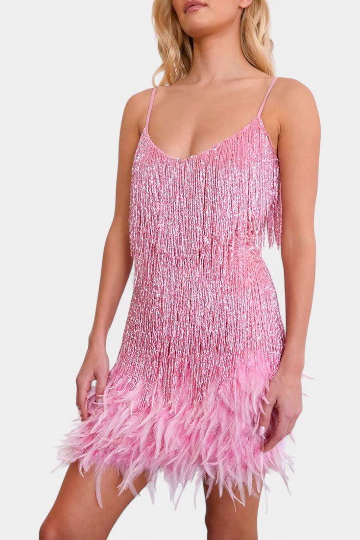 Bodil | mini abito con piume