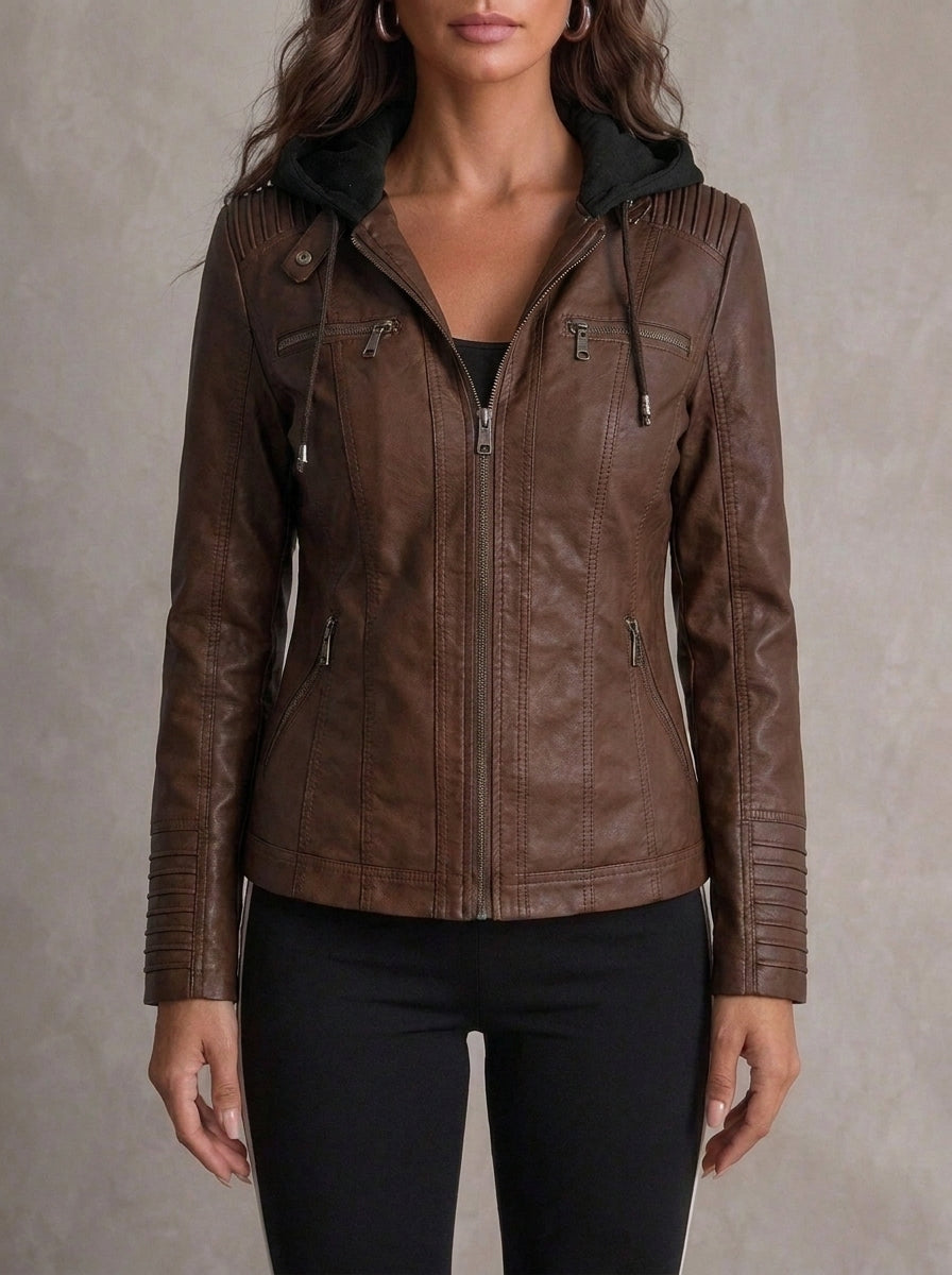 Giacca pelle donna con cappuccio – Assunta
