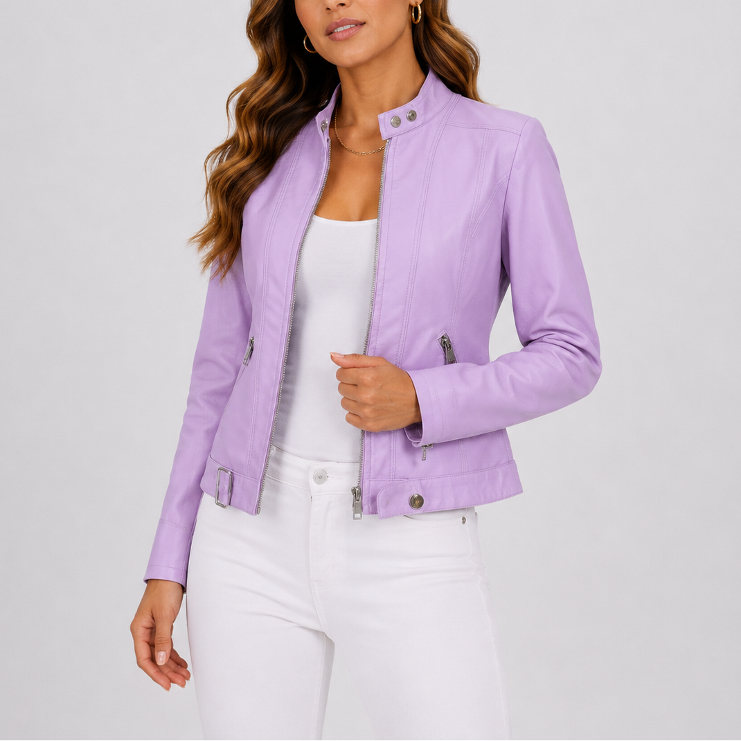 Manuela – giacca in ecopelle donna con tasche e zip