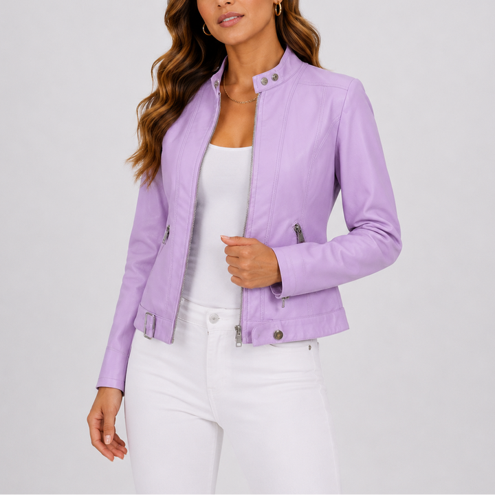 Manuela – giacca in ecopelle donna con tasche e zip