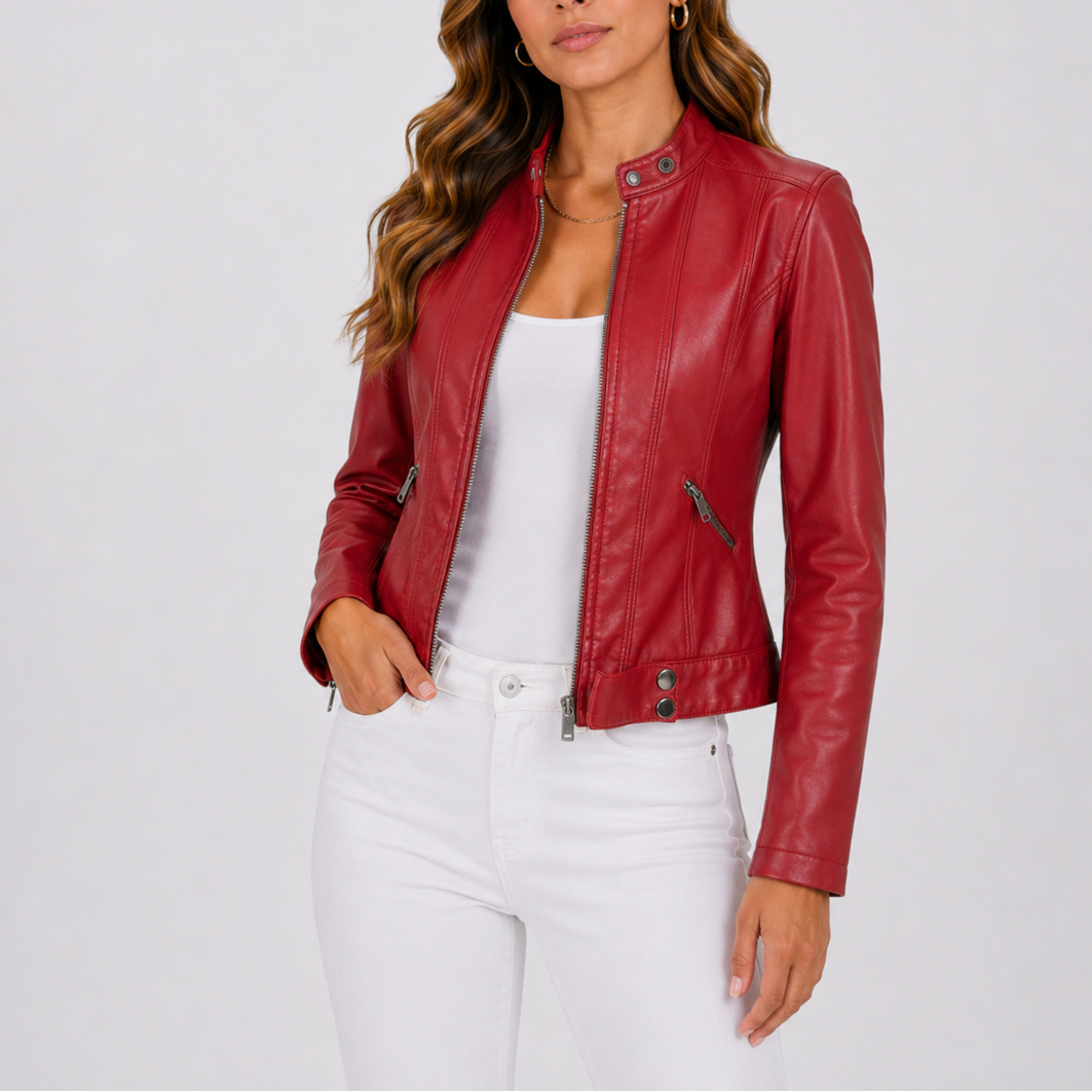 Manuela – giacca in ecopelle donna con tasche e zip