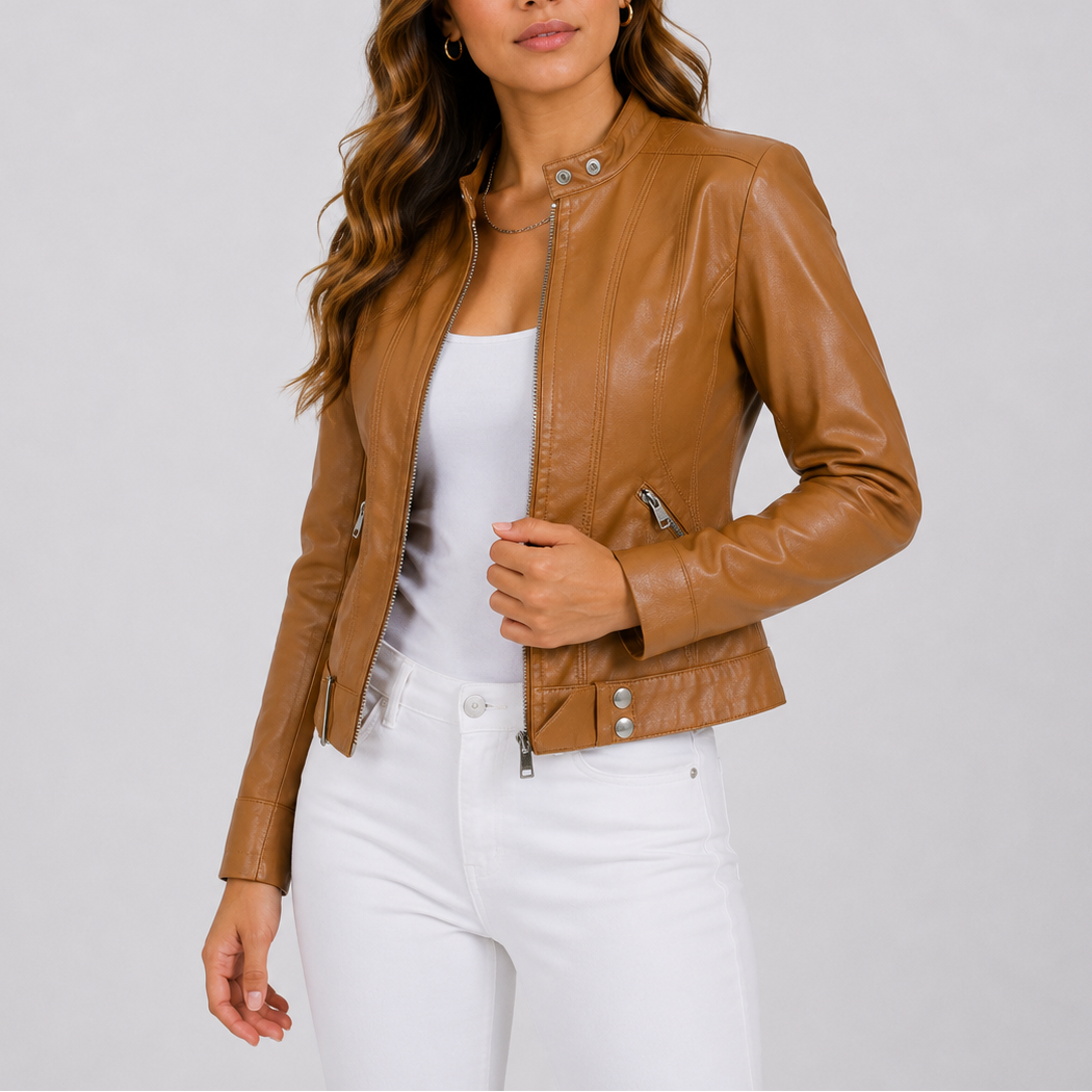 Manuela – giacca in ecopelle donna con tasche e zip