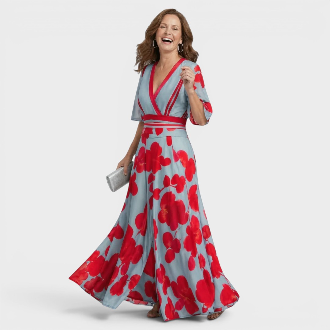 Abito lungo donna a fiori con scollo a V – Daniela