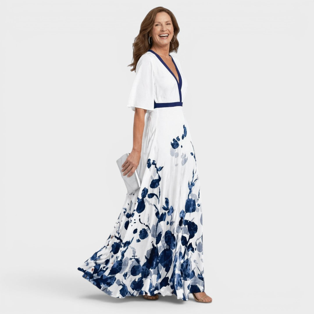 Abito lungo donna a fiori con scollo a V – Daniela