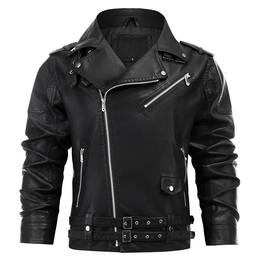 Bruno | giubbotto di pelle uomo biker con zip obliqua – ecopelle nera