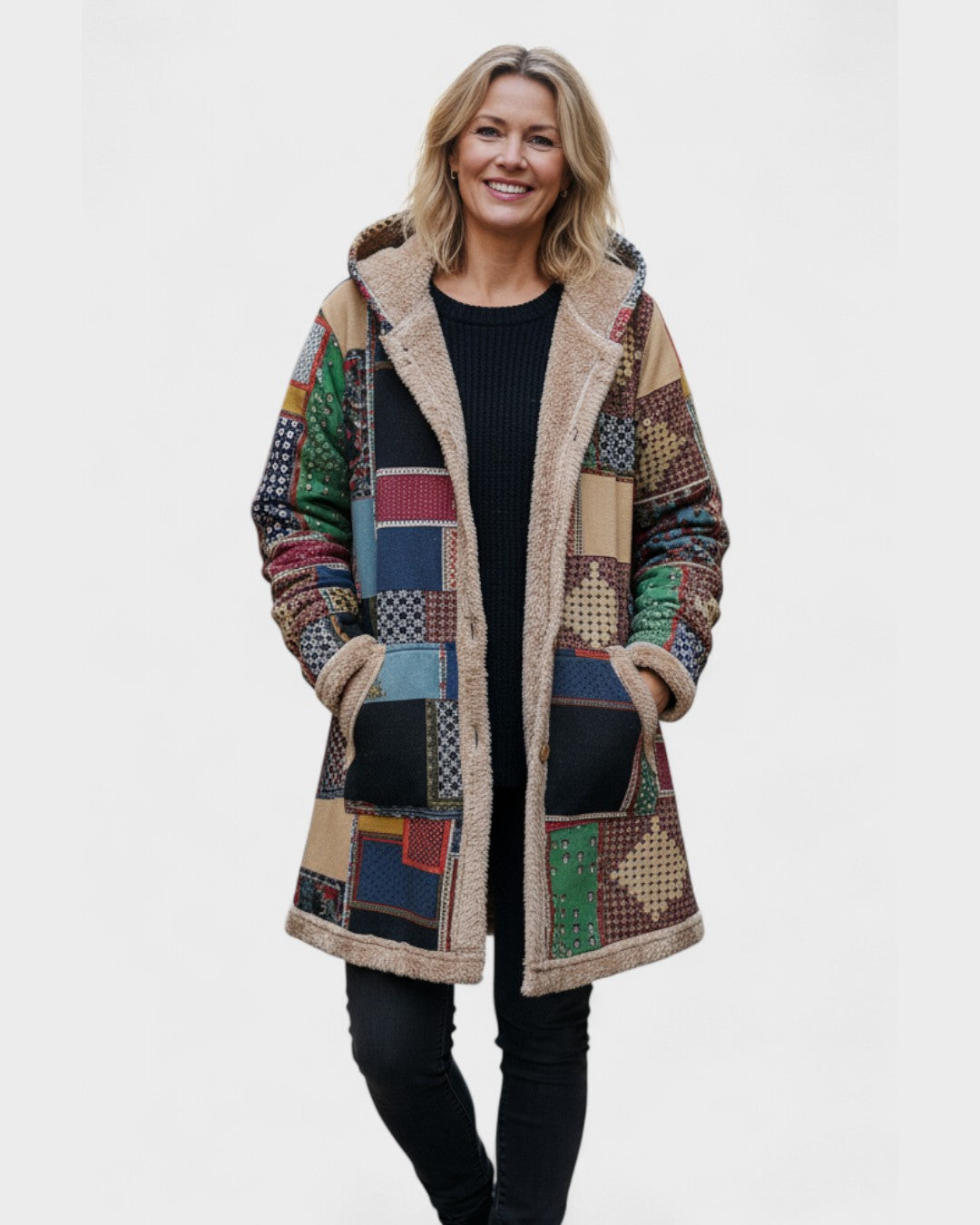 Autunno | patchwork terroso giacca con cappuccio confortevole