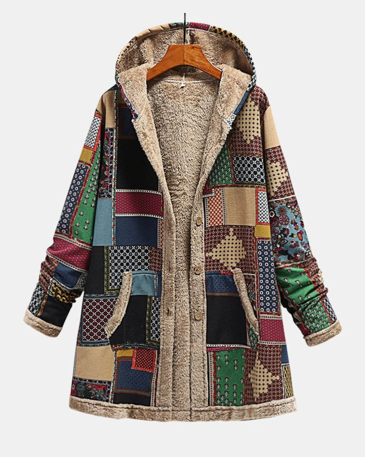 Autunno | patchwork terroso giacca con cappuccio confortevole
