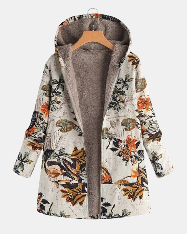 Elena | giacca con cappuccio boho floral sherpa