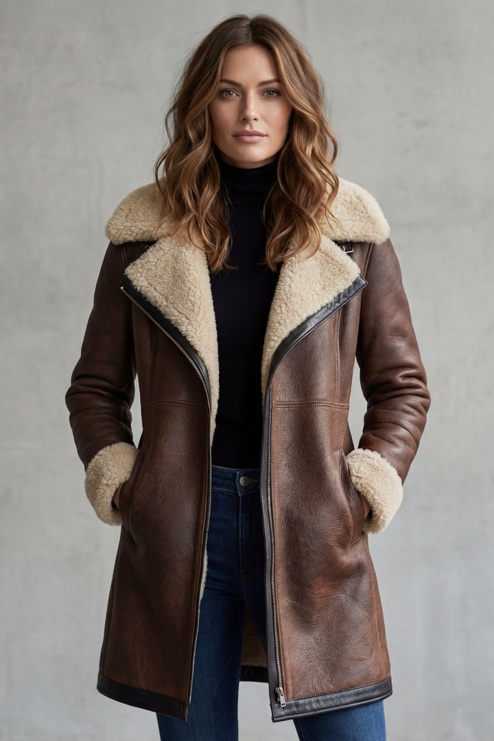 Adelaide – cappotto donna in ecopelle con fodera effetto montone