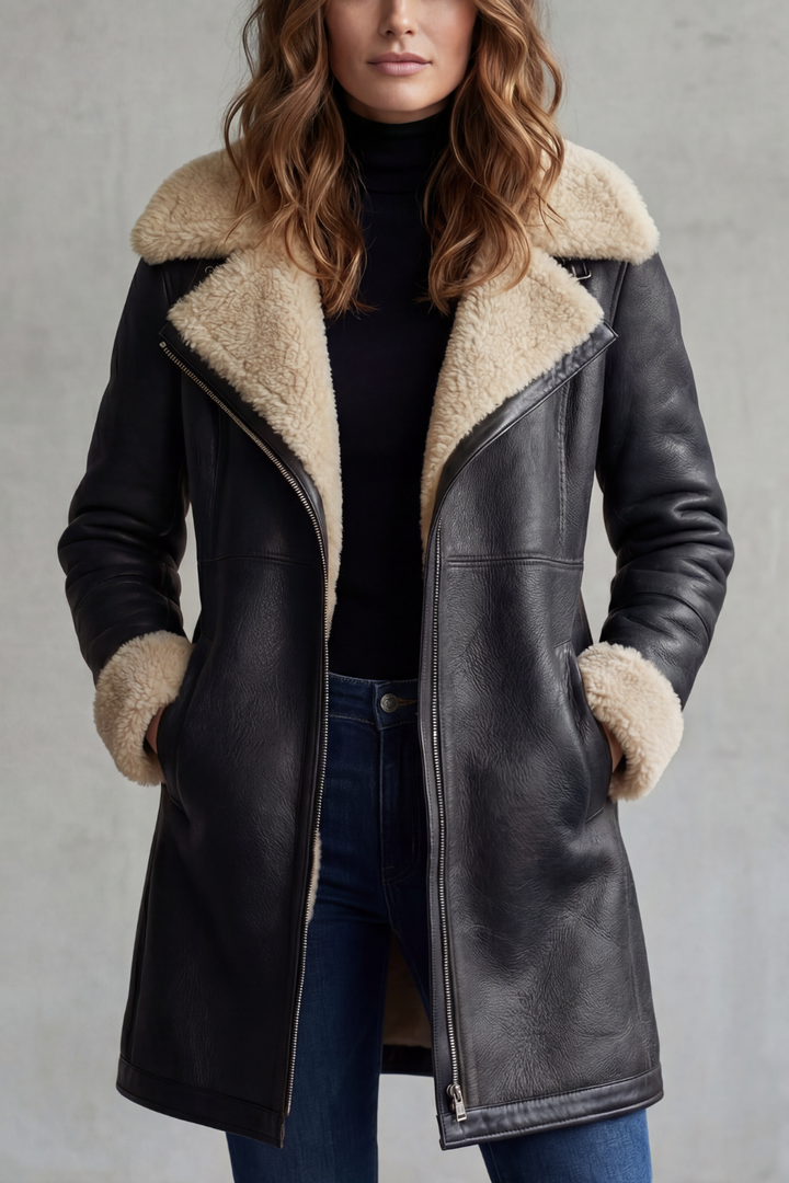 Adelaide – cappotto donna in ecopelle con fodera effetto montone