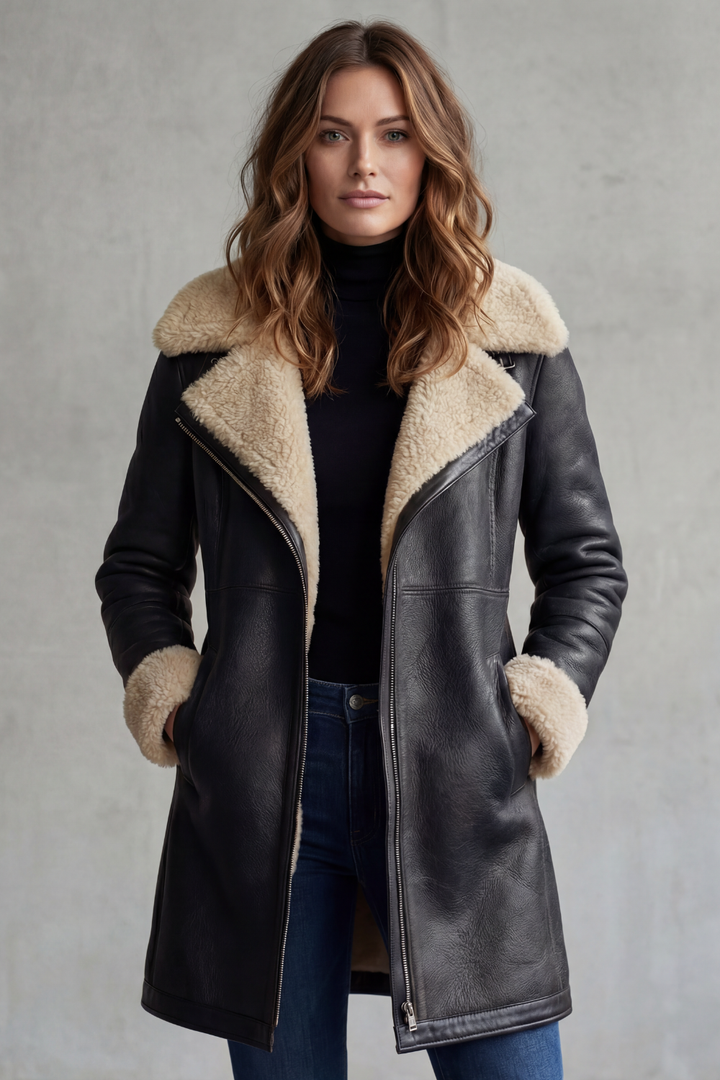 Adelaide – cappotto donna in ecopelle con fodera effetto montone