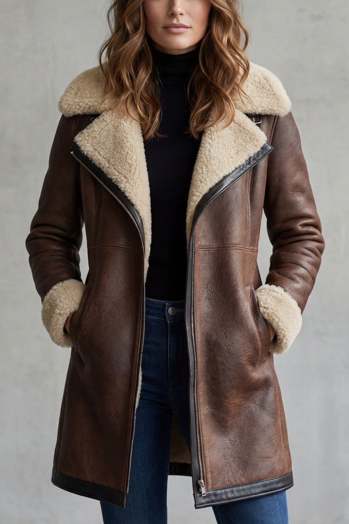 Adelaide – cappotto donna in ecopelle con fodera effetto montone