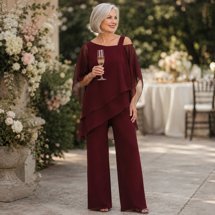 Isabella | tailleur pantalone donna con sovrapposizione – completo elegante gamba larga