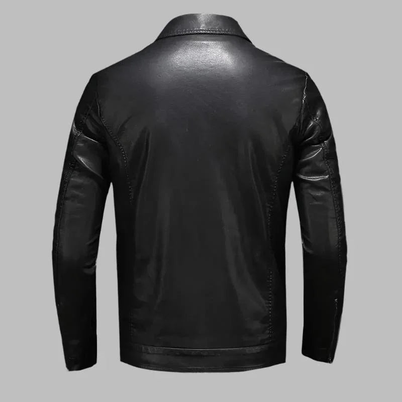 Giacca in pelle uomo nera con collo alla coreana – Leandro