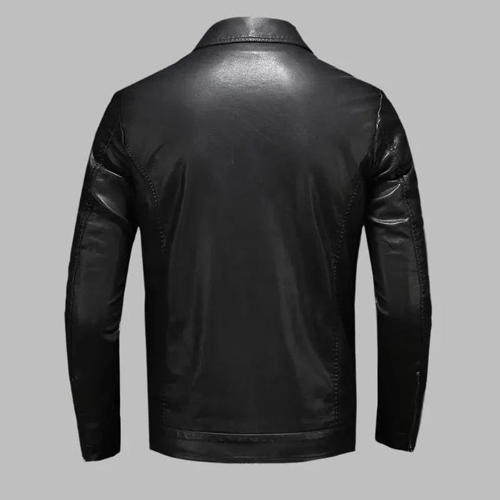 Giacca in pelle uomo nera con collo alla coreana – Leandro
