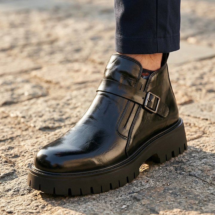 Ugo | stivali uomo in pelle con fibbia – stivaletti con suola carrarmato