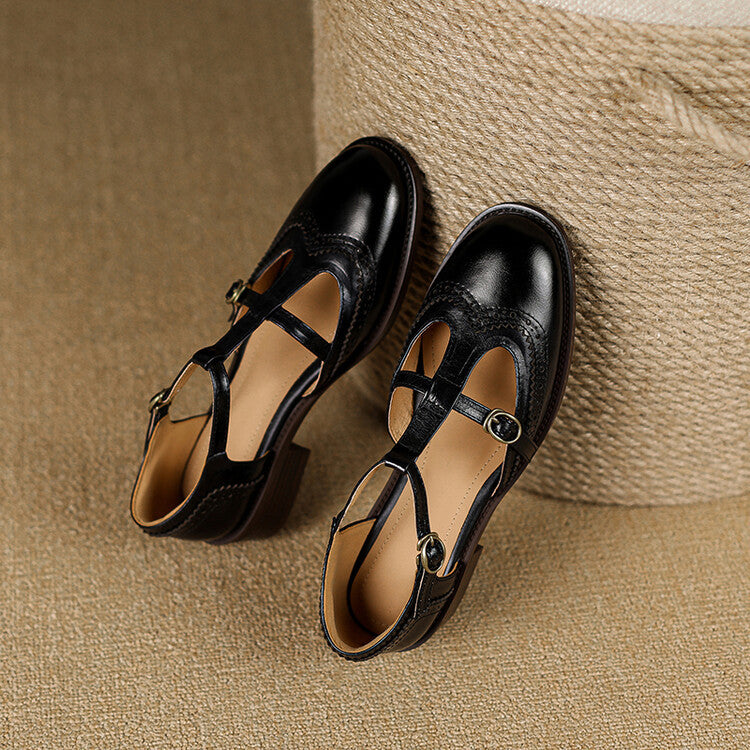 Lucia | scarpe mary jane donna in pelle con fibbie – scarpe vintage tacco basso