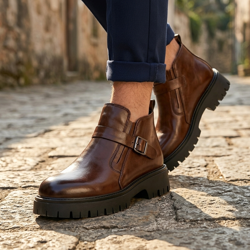 Ugo | stivali uomo in pelle con fibbia – stivaletti con suola carrarmato