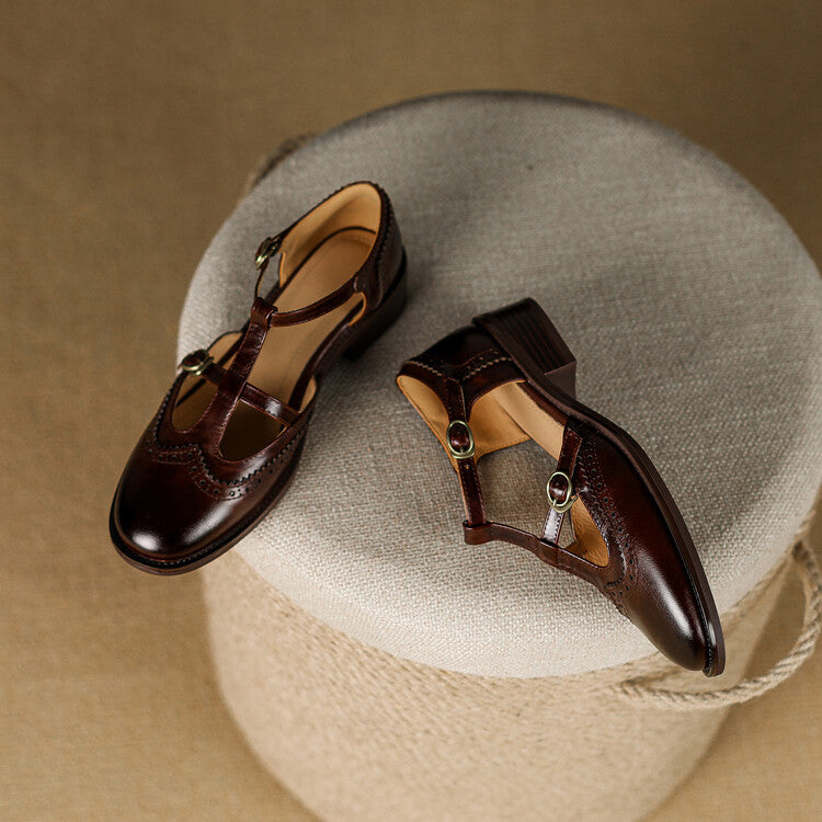 Lucia | scarpe mary jane donna in pelle con fibbie – scarpe vintage tacco basso