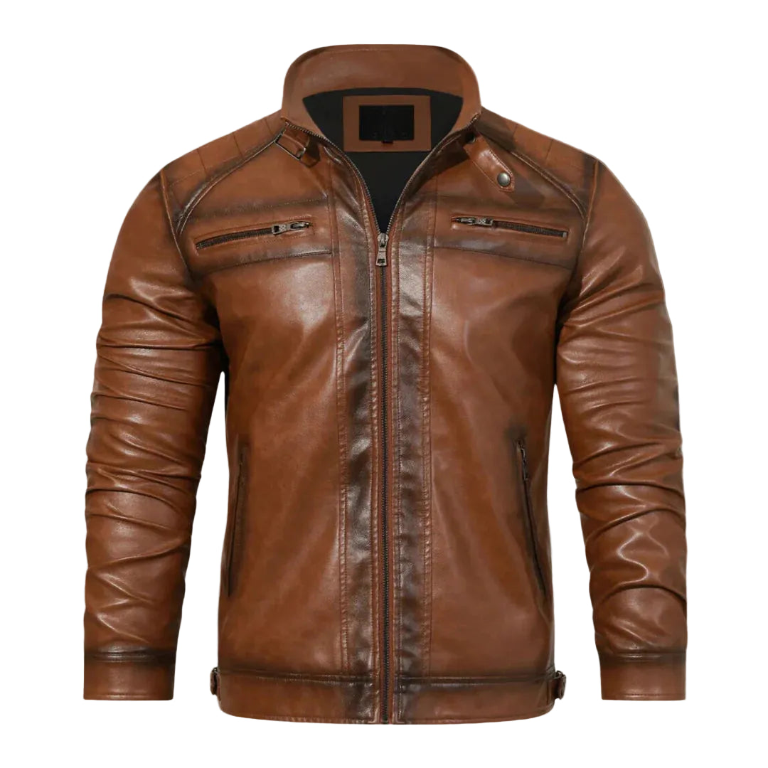 Ruggero | giubbotto in ecopelle uomo cognac – giacca vintage con cuciture