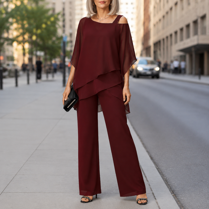 Isabella | tailleur pantalone donna con sovrapposizione – completo elegante gamba larga