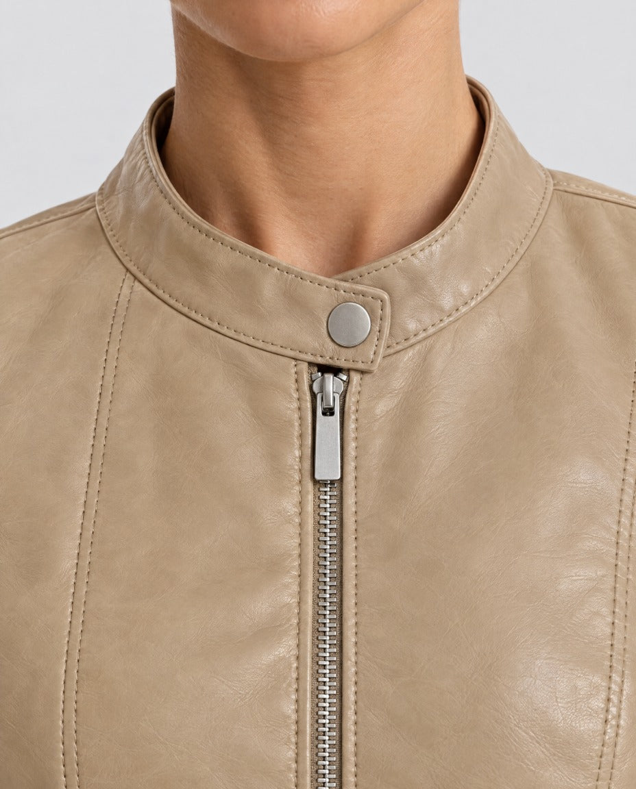 Ester – giacca biker donna in ecopelle con collo alla coreana