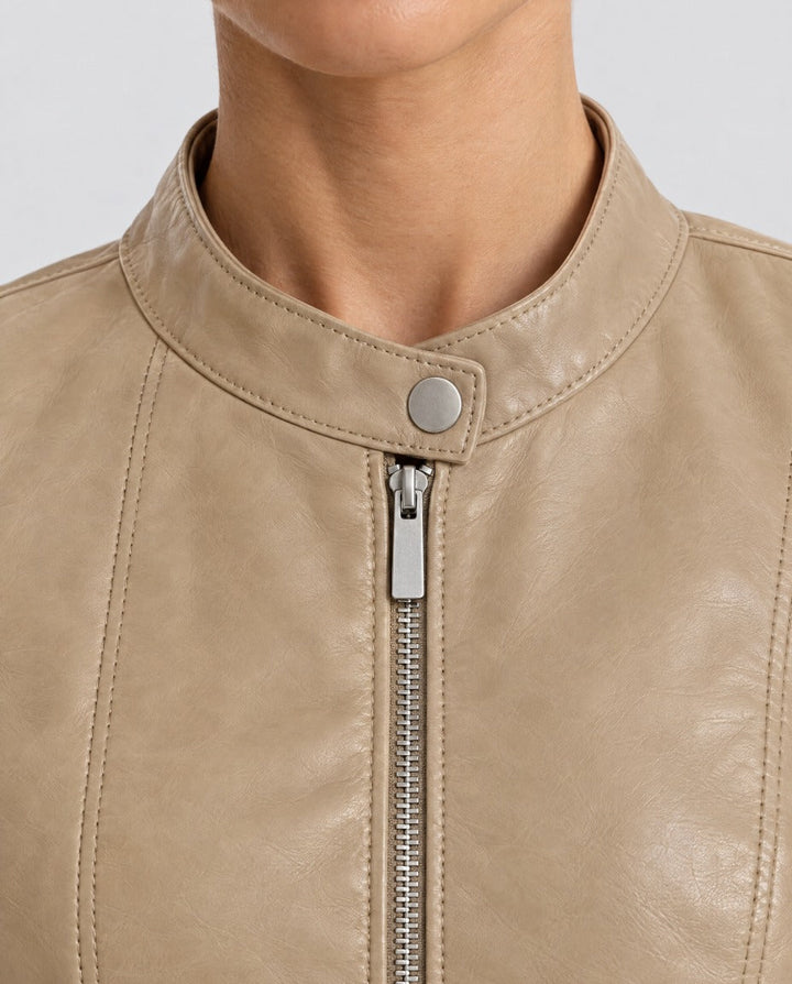 Ester – giacca biker donna in ecopelle con collo alla coreana