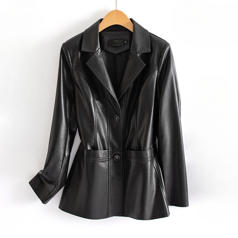 Liliana – giacca in pelle donna sagomata con tasche applicate