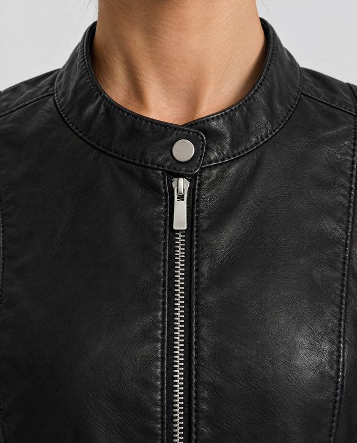 Ester – giacca biker donna in ecopelle con collo alla coreana