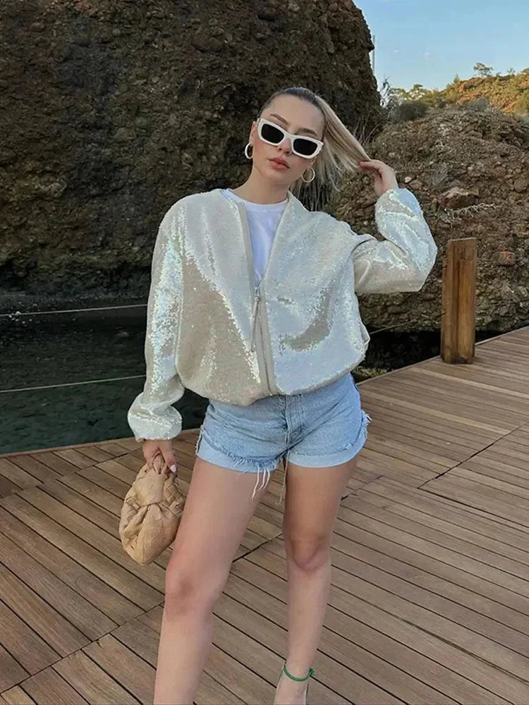 Francesca | bomber con paillettes avorio