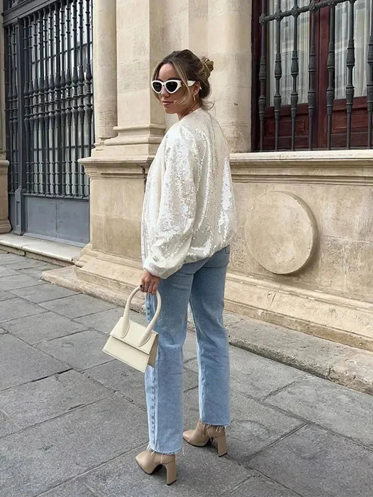 Francesca | bomber con paillettes avorio